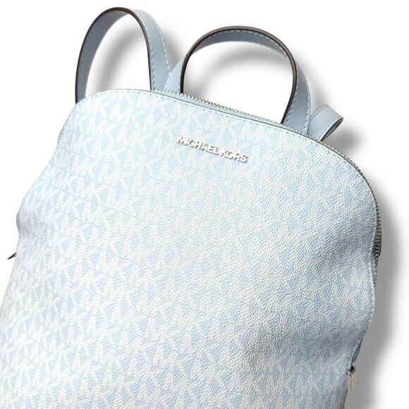 Michael Kors Cindy Large Signature MK Logo Backpack in Light Sky Blue NEW - Picture 3 of 10